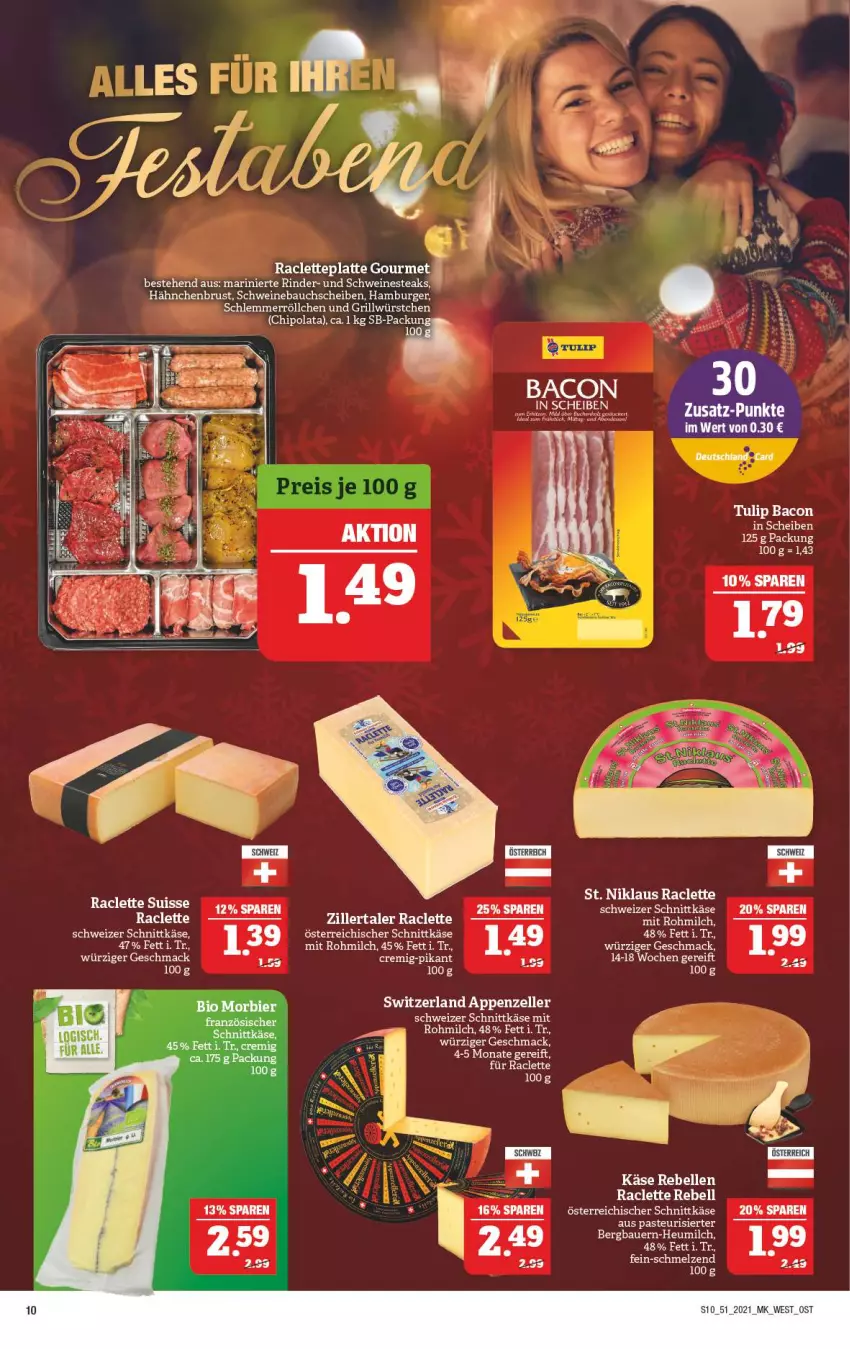 Aktueller Prospekt Marktkauf - Prospekt - von 19.12 bis 24.12.2021 - strona 10 - produkty: appenzeller, auer, bacon, Bau, bauchscheiben, Bauer, bier, bio, burger, elle, grill, hähnchenbrust, hamburger, Heu, heumilch, Käse, latte, mac, milch, Morbier, Nestea, österreichischer schnittkäse, rebell, rind, rinder, schnittkäse, schwein, schweine, Schweinebauch, schweinebauchscheiben, schweizer schnittkäse, steak, steaks, Ti, tulip, wein, weine, würstchen