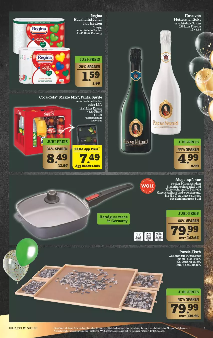 Aktueller Prospekt Marktkauf - Prospekt - von 19.12 bis 24.12.2021 - strona 3 - produkty: coca-cola, cola, decke, Deckel, eis, elle, fanta, flasche, fürst von metternich, gin, Glasdeckel, haushaltstücher, Mett, metternich, Mezzo Mix, pfanne, Puzzle, reis, schubladen, sekt, sprite, Ti, tisch, tücher