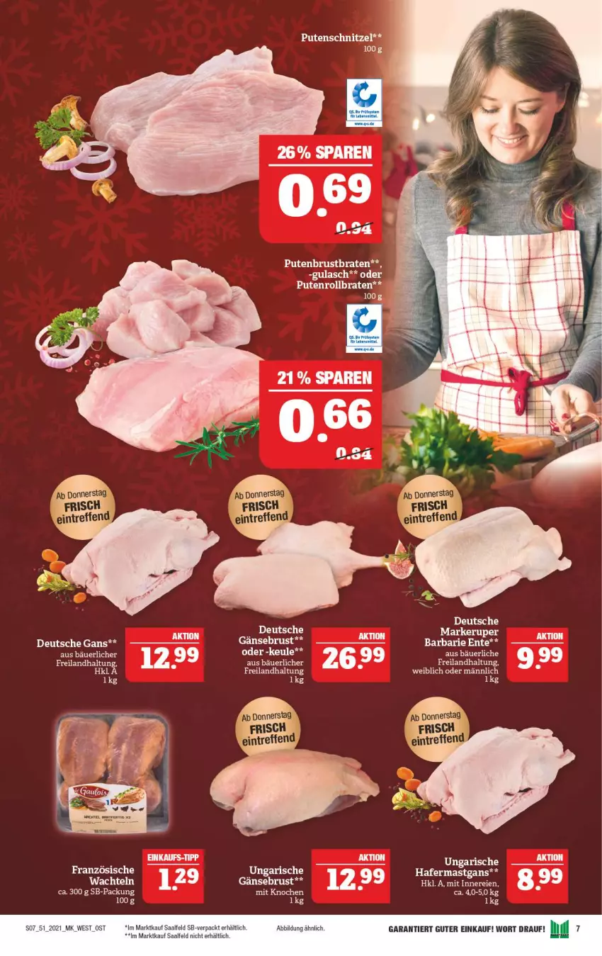 Aktueller Prospekt Marktkauf - Prospekt - von 19.12 bis 24.12.2021 - strona 7 - produkty: braten, eis, ente, Gänsebrust, gulasch, pute, putenbrust, Putenrollbraten, putenschnitzel, rollbraten, schnitzel, Ti