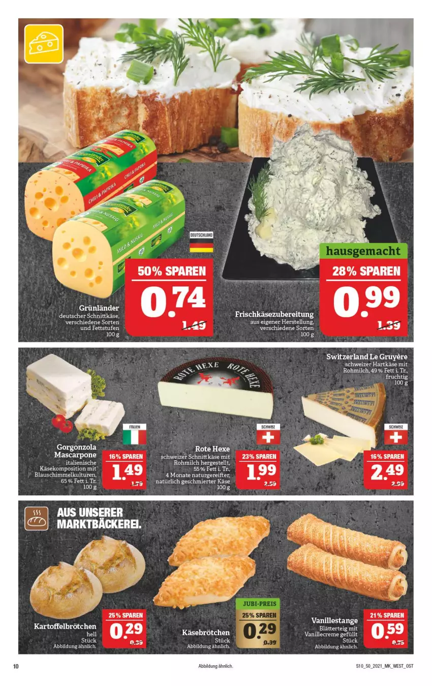 Aktueller Prospekt Marktkauf - Prospekt - von 12.12 bis 18.12.2021 - strona 10 - produkty: brötchen, deutscher schnittkäse, frischkäse, frischkäsezubereitung, gorgonzola, grünländer, hartkäse, Jura, kartoffel, Käse, mascarpone, milch, natur, schnittkäse, schweizer hartkäse, schweizer schnittkäse, Ti, vanille, Vanillestange