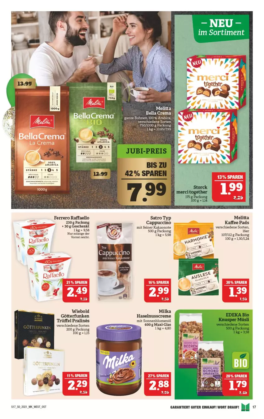 Aktueller Prospekt Marktkauf - Prospekt - von 12.12 bis 18.12.2021 - strona 17 - produkty: bella crema, blume, blumen, blumenöl, bohne, bohnen, Cap, cappuccino, cin, creme, ferrero, haselnuss, Haselnusscreme, kaffee, kakao, melitta, milka, nuss, raffaello, sonnenblume, sonnenblumen, sonnenblumenöl, Ti, Trüffel