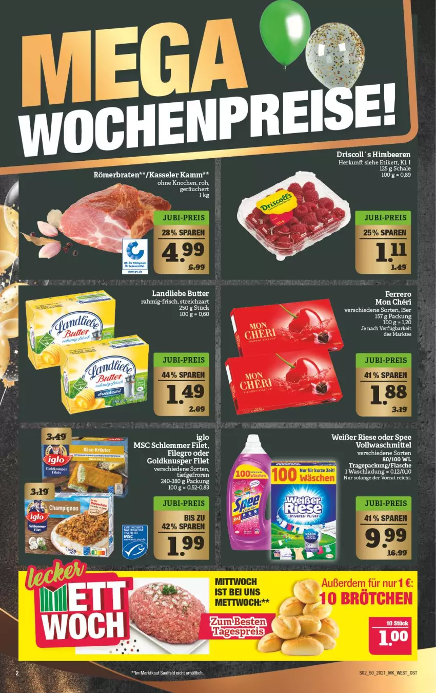 Aktueller Prospekt Marktkauf - Prospekt - von 12.12 bis 18.12.2021 - strona 2 - produkty: beere, beeren, braten, butter, ferrero, filegro, filet, himbeer, himbeere, himbeeren, iglo, kasseler, landliebe, spee