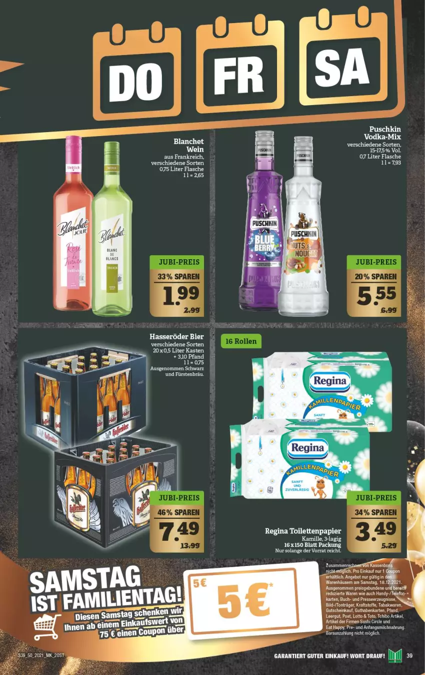 Aktueller Prospekt Marktkauf - Prospekt - von 12.12 bis 18.12.2021 - strona 39 - produkty: bier, buch, coupon, eier, eis, flasche, gin, guthabenkarte, gutschein, Handy, hasseröder, Kamill, kamille, kraft, milch, papier, reis, ritter, Sushi, telefon, toilettenpapier, wein