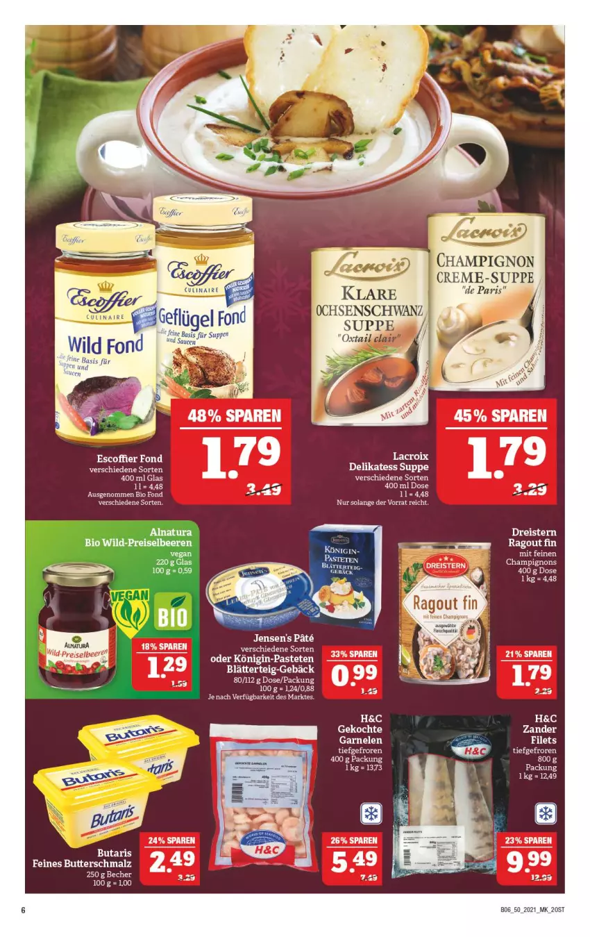 Aktueller Prospekt Marktkauf - Prospekt - von 12.12 bis 18.12.2021 - strona 46 - produkty: beere, beeren, bio, blätterteig, butter, Butterschmalz, champignon, champignons, creme, dreistern, eis, filet, filets, fleisch, garnelen, gin, Königin-Pasteten, malz, natur, natura, pastete, Ragout, reis, Schmalz, suppe, Ti, Wild