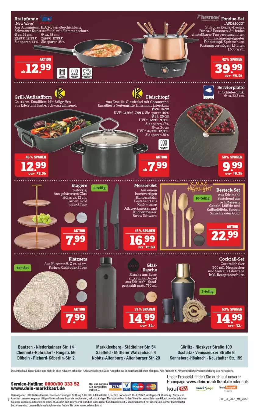 Aktueller Prospekt Marktkauf - Prospekt - von 12.12 bis 18.12.2021 - strona 48 - produkty: altenburger, Astra, Bau, Becher, besteck, besteck-set, burger, cocktail, decke, Deckel, deka, dell, edelstahl, eier, eis, elle, ente, Etagere, flasche, fleisch, Fleischtopf, Fondue, gabel, Glasdeckel, grill, ilag, kaffee, küche, Küchen, lamm, latte, Löffel, maille, Messbecher, messer, Omep, reis, rezept, ring, sac, Schal, Spritzschutz, spülmaschinen, teller, Ti, topf, uhr, weck, ZTE