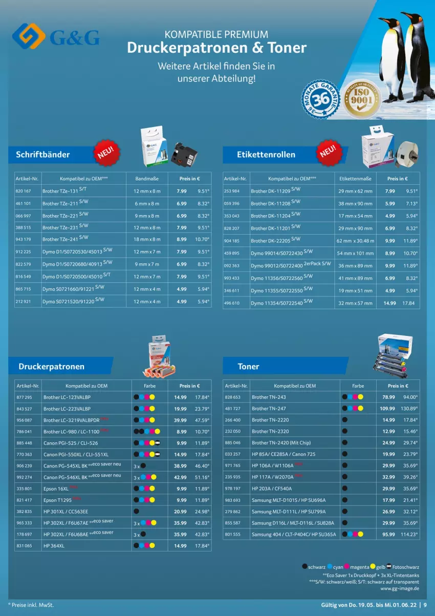 Aktueller Prospekt Selgros - Büro Kompakt - von 19.05 bis 01.06.2022 - strona 9 - produkty: Abtei, auer, Bandmaß, brot, brother, canon, deo, drucker, eis, elle, epson, HP, Kette, Pellets, reis, Samsung, tee, Ti, Toner