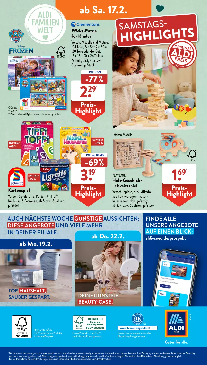 Aktueller Prospekt AldiSud - NÄCHSTE WOCHE - von 12.02 bis 17.02.2024 - strona 41 - produkty: aldi, alle artikel ohne dekoration, angebot, angebote, dekoration, dell, disney, drucker, eis, elle, Engel, gin, Hasbro, Holz, Kartenspiel, kerze, Kinder, kleid, Kleidung, mikado, Mode, natur, papier, Puzzle, reis, Spiele, Ti, ZTE