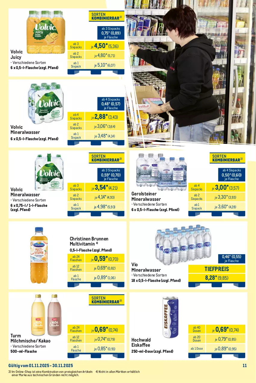 Aktueller Prospekt Metro - Wochen-Angebote Händler - von 03.11 bis 08.11.2025 - strona 19 - produkty: Alwa, brunnen, drink, Effect, eis, eiskaffee, energy drink, flasche, gerolsteine, gerolsteiner, getränk, hochwald, kaffee, kakao, lack, milch, mineralwasser, monster, Monster Energy, reis, schweppes, steiner, Ti, tiefpreis, vita, volvic, wasser