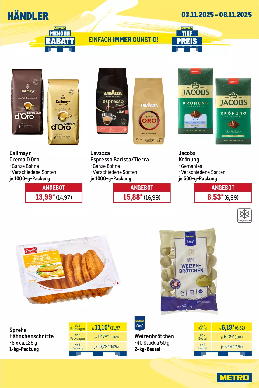 Aktueller Prospekt Metro - Wochen-Angebote Händler - von 03.11 bis 08.11.2025 - strona 8 - produkty: angebot, beutel, bohne, brötchen, dallmayr, eis, espresso, jacobs, jacobs krönung, lavazza, reis, Ti, weizenbrötchen