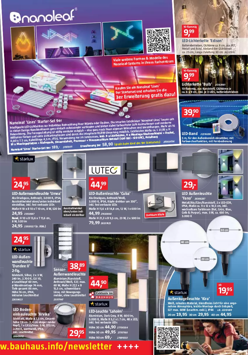 Aktueller Prospekt Bauhaus - Prospekte - von 30.07 bis 03.09.2022 - strona 18 - produkty: batterie, Bau, beleuchtung, binden, Birnen, decke, Deckel, dell, edelstahl, eis, elle, ente, fernbedienung, Intel, Kette, Kugel, lamm, latte, LED-Leuchte, led-licht, leds, Leuchte, leuchtmittel, LG, lichterkette, linsen, lion, mit fernbedienung, Mode, Ria, rum, rwe, Ti, ZTE