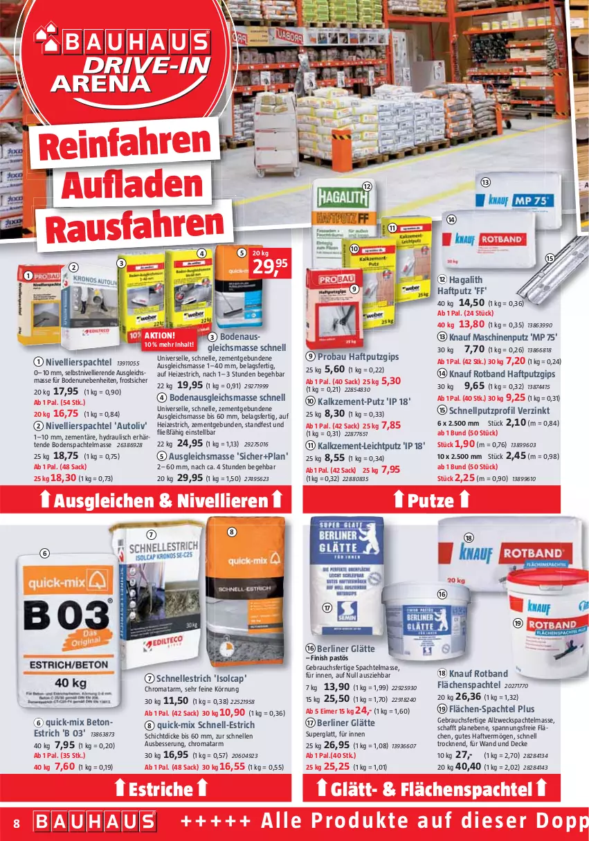 Aktueller Prospekt Bauhaus - Prospekte - von 30.07 bis 03.09.2022 - strona 9 - produkty: auto, Bau, berliner, Cap, decke, eimer, elle, Finish, knauf, quick-mix, Rauch, roba, sac, spachtel, Ti, usb, weck, Zement