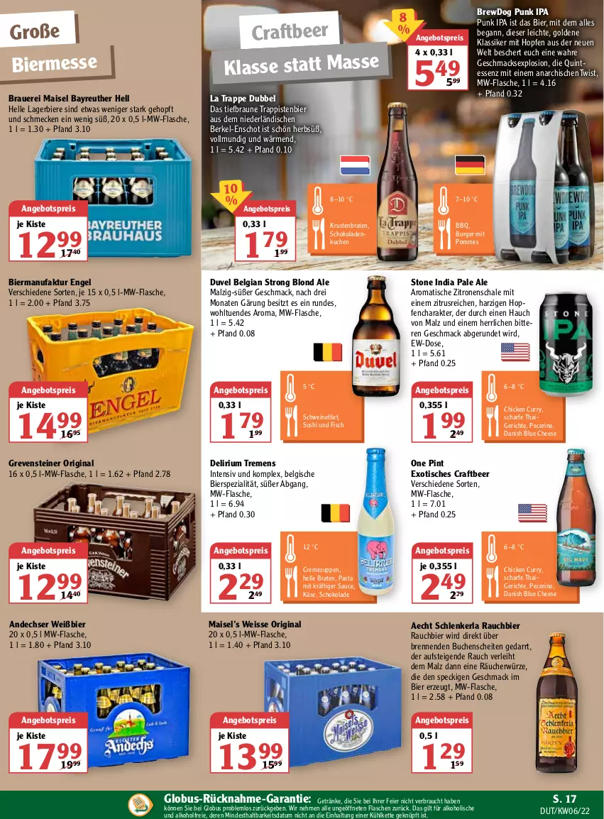 Aktueller Prospekt Globus - Prospekte - von 07.02 bis 12.02.2022 - strona 17 - produkty: alkohol, angebot, angebotspreis, auer, bier, Biere, braten, braun, buch, burger, creme, cremesuppe, curry, eier, eis, elle, Engel, Faktu, filet, fisch, flasche, getränk, getränke, gin, grevensteiner, Käse, Kette, krustenbraten, kuchen, Lagerbier, LG, mac, mais, malz, mw-flasche, pasta, Pecorino, pommes, Rauch, reis, sauce, Schal, Schale, schoko, schokolade, schokoladen, schwein, schweine, schweinefilet, Speck, Spezi, steiner, suppe, suppen, Sushi, Ti, tisch, wein, weine, zitrone, zitronen