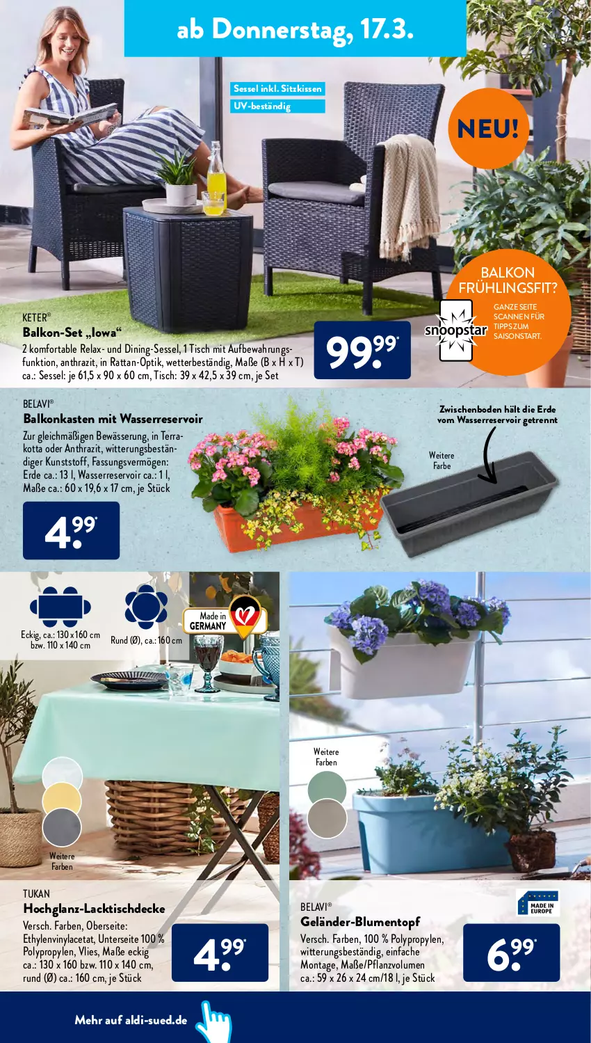 Aktueller Prospekt AldiSud - ALDI Aktuell - von 14.03 bis 19.03.2022 - strona 22 - produkty: aldi, blume, blumen, decke, erde, hochglanz, kissen, lack, rel, sessel, sitzkissen, Ti, tisch, tischdecke, topf, wasser