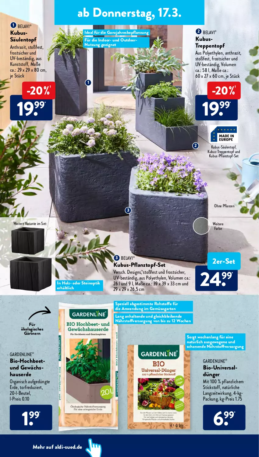 Aktueller Prospekt AldiSud - ALDI Aktuell - von 14.03 bis 19.03.2022 - strona 24 - produkty: aldi, beutel, bio, dünger, eis, erde, gardenline®, Garten, Holz, pflanze, pflanzen, Pflanztopf, reis, Ria, Spezi, Ti, topf, topf-set