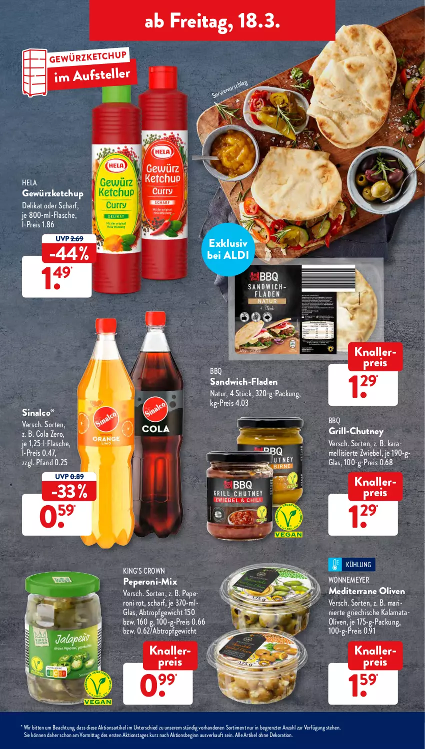 Aktueller Prospekt AldiSud - ALDI Aktuell - von 14.03 bis 19.03.2022 - strona 35 - produkty: aldi, alle artikel ohne dekoration, cola, dekoration, eis, elle, flasche, gewürz, gewürzketchup, gin, grill, Hela, karamell, ketchup, knallerpreis, LG, natur, olive, oliven, peperoni, Peroni, reis, sandwich, sinalco, teller, Ti, ZTE, zwiebel