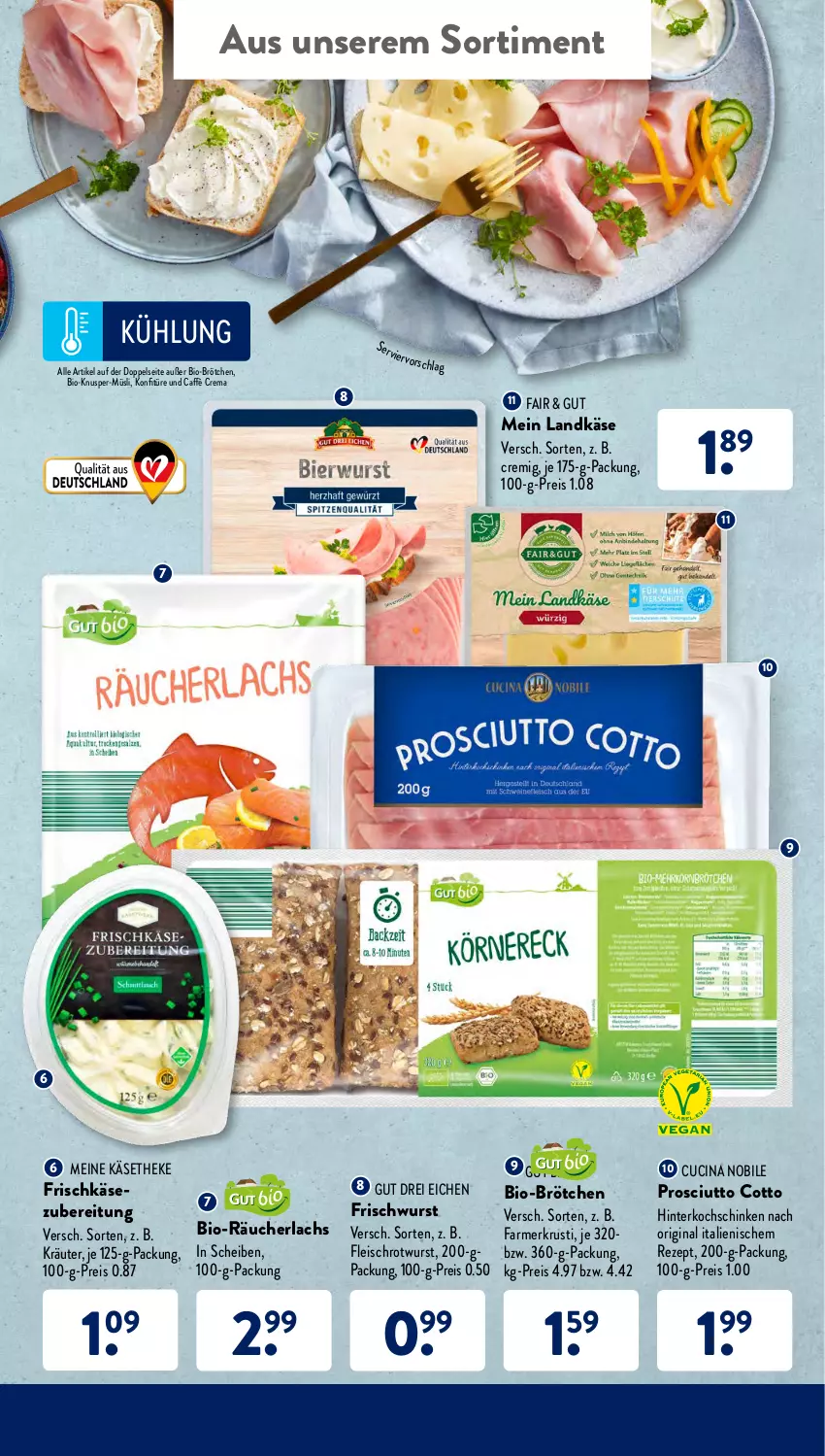 Aktueller Prospekt AldiSud - ALDI Aktuell - von 14.03 bis 19.03.2022 - strona 43 - produkty: bio, brötchen, caffè crema, cin, eis, fleisch, frischkäse, frischkäsezubereitung, gin, hinterkochschinken, Käse, käsetheke, knusper-müsli, kochschinken, konfitüre, kräuter, lachs, landkäse, müsli, ndk, prosciutto, prosciutto cotto, Räucherlachs, reis, rezept, Rotwurst, schinken, Ti, wurst