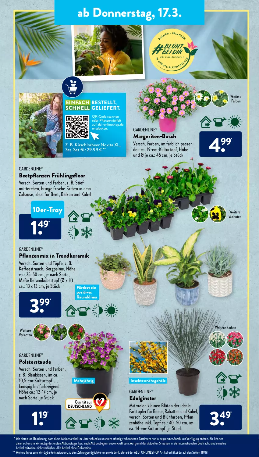 Aktueller Prospekt AldiSud - ALDI Aktuell - von 14.03 bis 19.03.2022 - strona 15 - produkty: aldi, alle artikel ohne dekoration, beetpflanzen, Blüte, decke, dekoration, eis, elle, gardenline®, gin, kaffee, kirsch, kissen, kulturtopf, leine, LG, ndk, pflanze, pflanzen, Rauch, Ria, ring, sekt, Ti, topf, übertopf, vita, ZTE