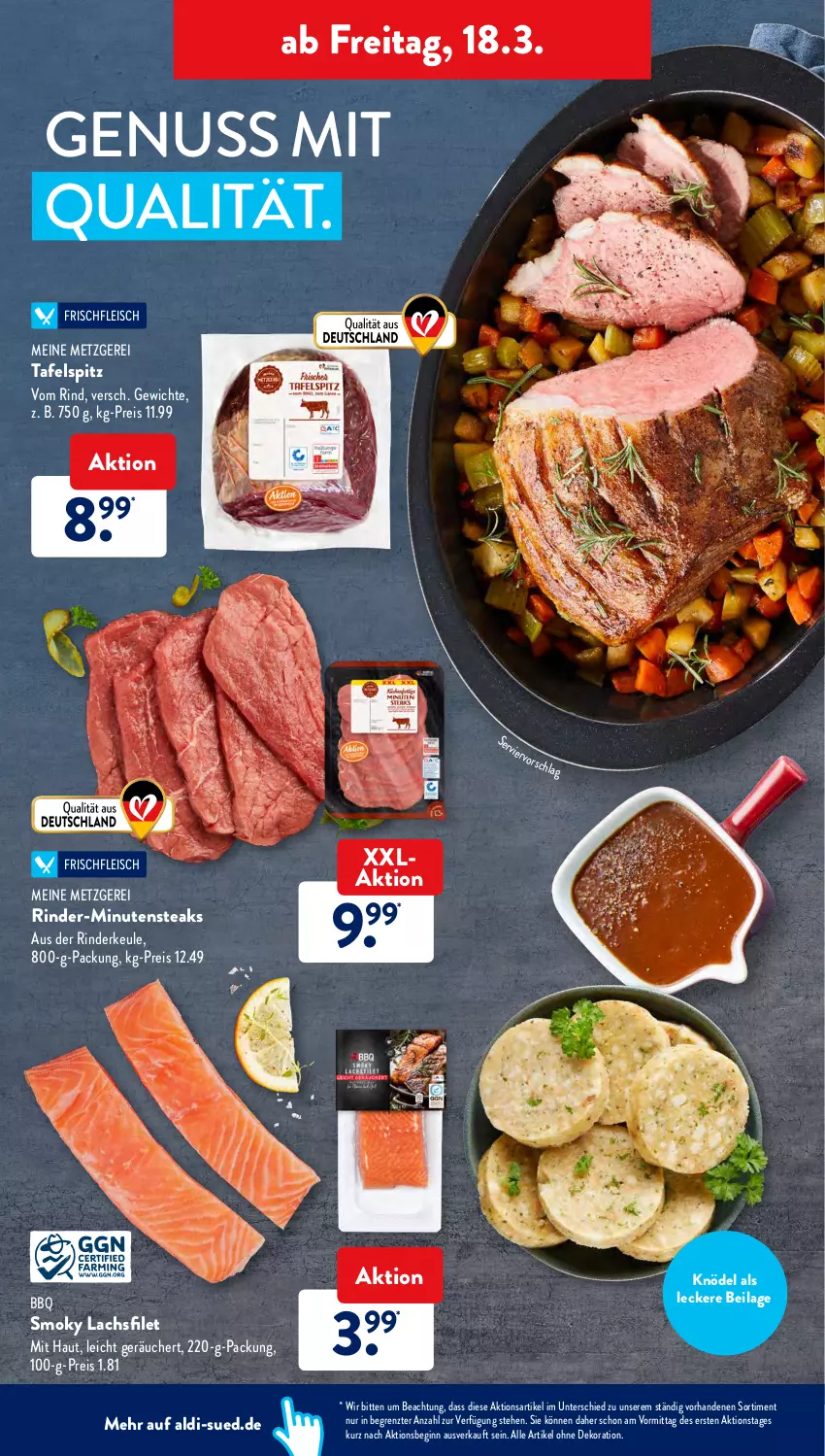 Aktueller Prospekt AldiSud - ALDI Aktuell - von 14.03 bis 19.03.2022 - strona 28 - produkty: aldi, alle artikel ohne dekoration, dekoration, eis, filet, fleisch, gin, ilag, Knödel, lachs, lachsfilet, minutensteaks, nuss, reis, rind, rinder, Rinderkeule, steak, steaks, tafelspitz, Ti, ZTE