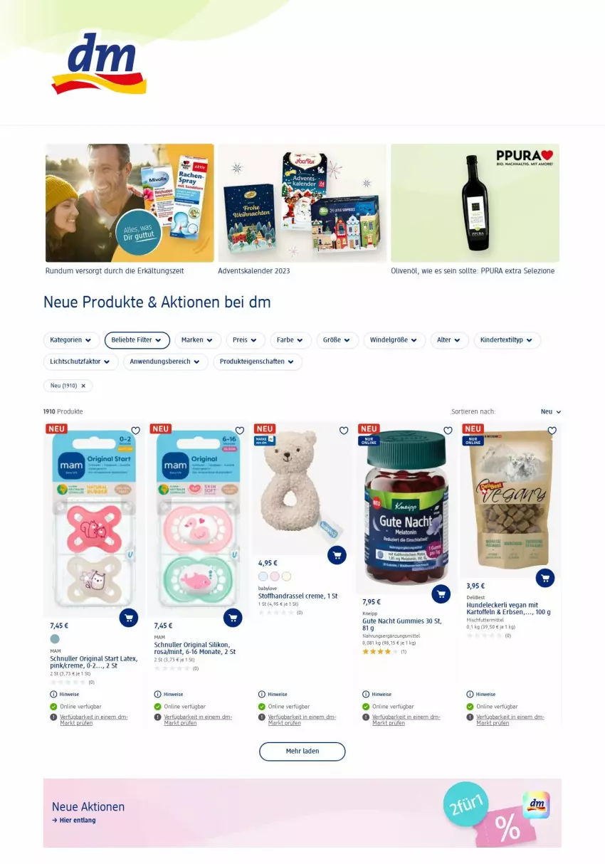 Aktueller Prospekt Dm Drogerie - Prospekte - von 09.10 bis 18.10.2023 - strona 1 - produkty: Adventskalender, Babylove, bio, creme, duni, eis, erbsen, Erkältungs, gin, kartoffel, kartoffeln, Kinder, kneipp, LG, mam, mint, olive, oliven, olivenöl, reis, tee, Ti, Tiere, wolle