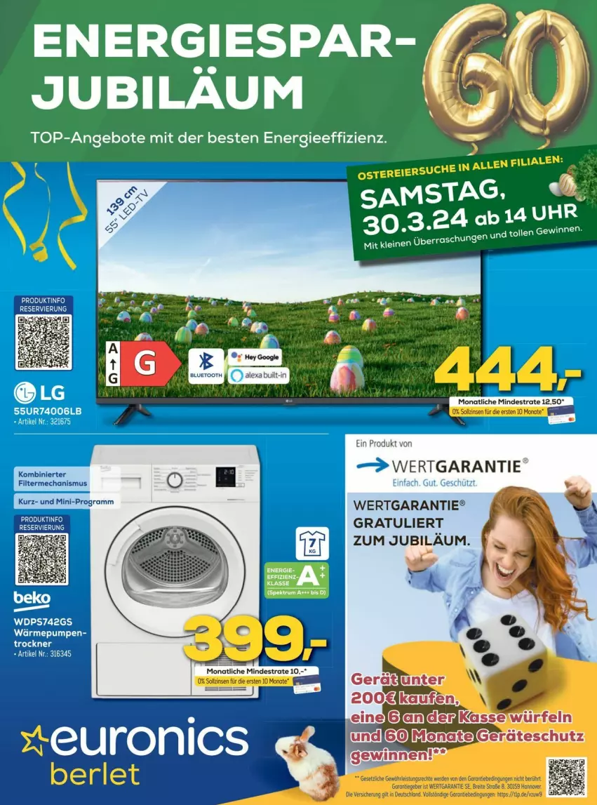 Aktueller Prospekt Euronics - Prospekte - von 26.03 bis 30.03.2024 - strona 1 - produkty: alexa, angebot, angebote, beko, Brei, eier, leine, LG, Ti, top-angebot, uhr