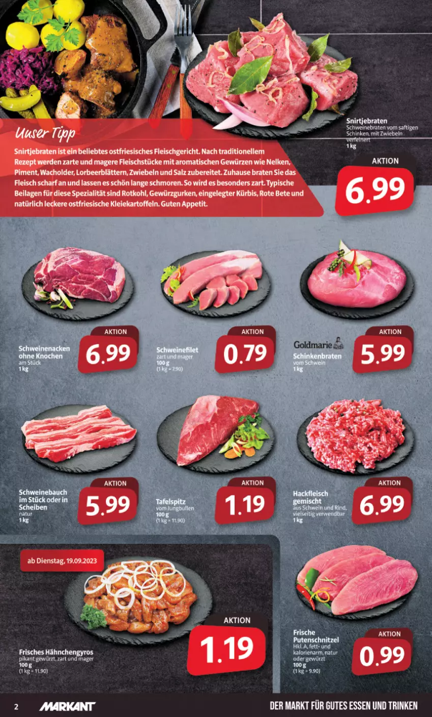 Aktueller Prospekt Markant - Prospekte - von 18.09 bis 23.09.2023 - strona 2 - produkty: braten, eis, elle, erde, fleisch, gewürz, Gewürzgurke, gewürzgurken, gurke, gurken, gutes essen, ilag, kartoffel, kartoffeln, Kürbis, rezept, rote bete, rotkohl, salz, Spezi, Ti, tisch, zwiebel, zwiebeln