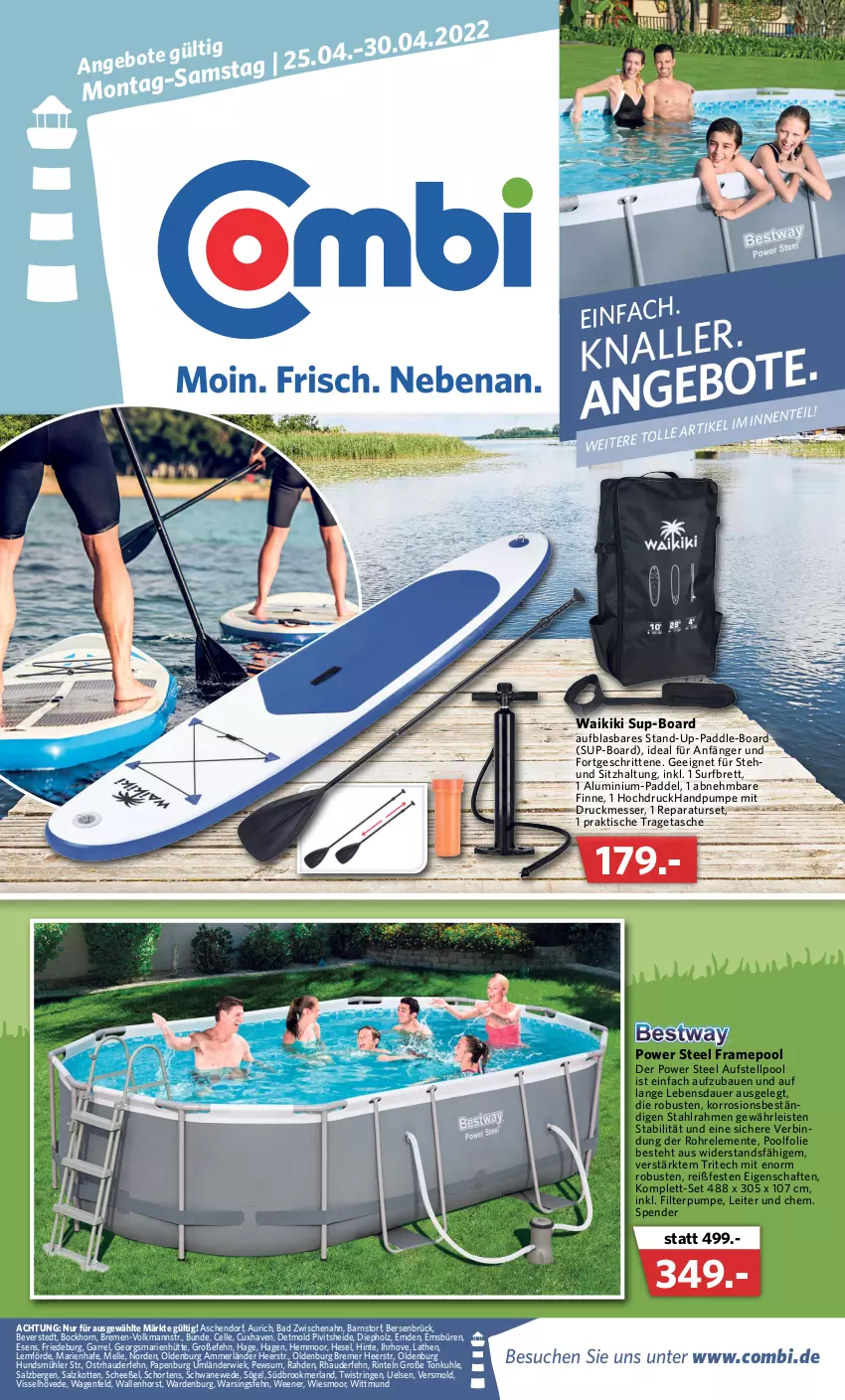 Aktueller Prospekt Combi - Prospekte - von 25.04 bis 30.04.2022 - strona 1 - produkty: ammerländer, Anew, auer, Bad, Bau, eis, elle, ente, Holz, Intel, merl, messer, pool, rel, ring, salz, String, Surf, Tasche, tee, Ti, tisch, tragetasche