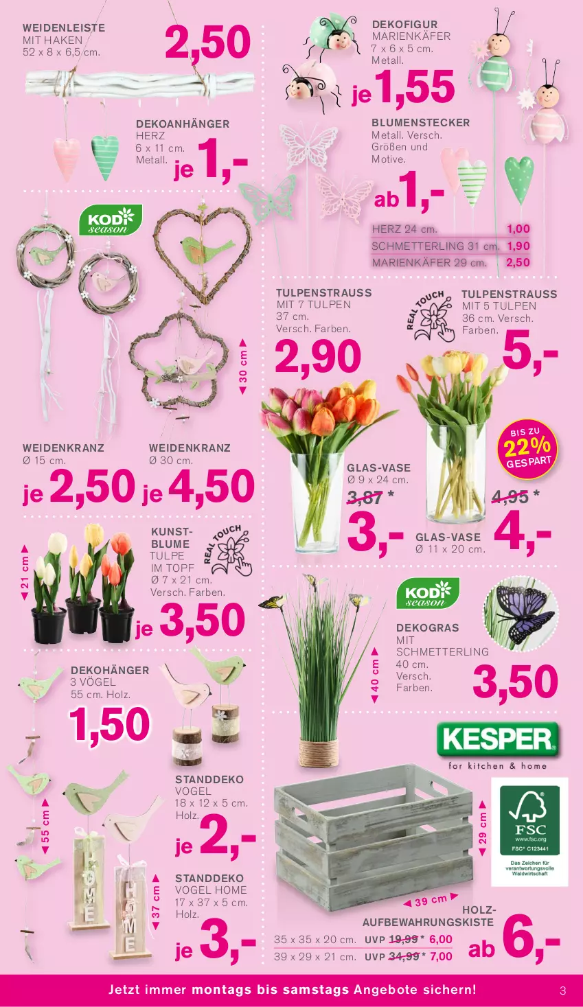 Aktueller Prospekt Kodi - Prospekte - von 12.02 bis 17.02.2024 - strona 3 - produkty: angebot, angebote, Anhänger, blume, blumen, Dekofigur, Dekohänger, eis, Holz, käfer, Kranz, Kunstblume, Mett, Schmetterling, Ti, topf, Vase