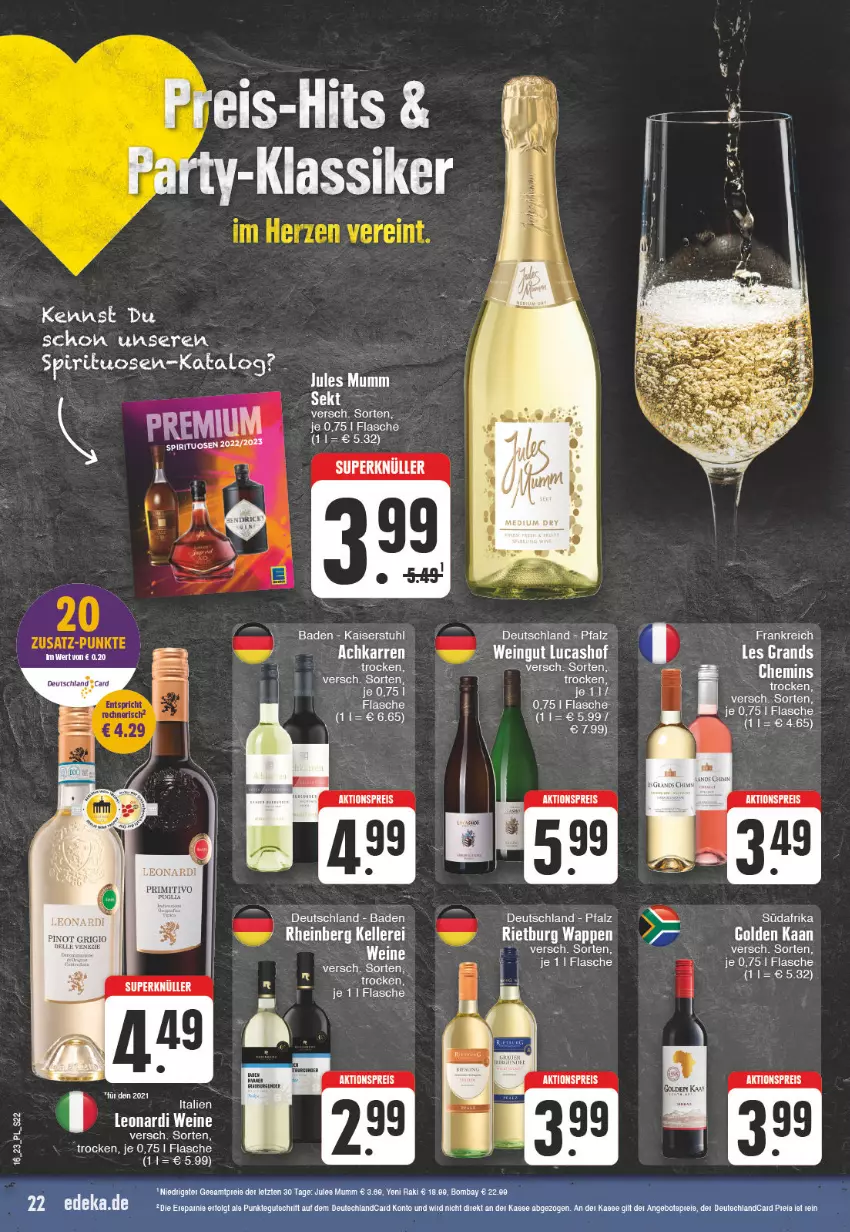 Aktueller Prospekt E Center - Angebote der Woche - von 10.04 bis 15.04.2023 - strona 22 - produkty: aktionspreis, Bad, ball, eis, flasche, Kaiser, reis, spirituosen, stuhl, Ti, wein, weine