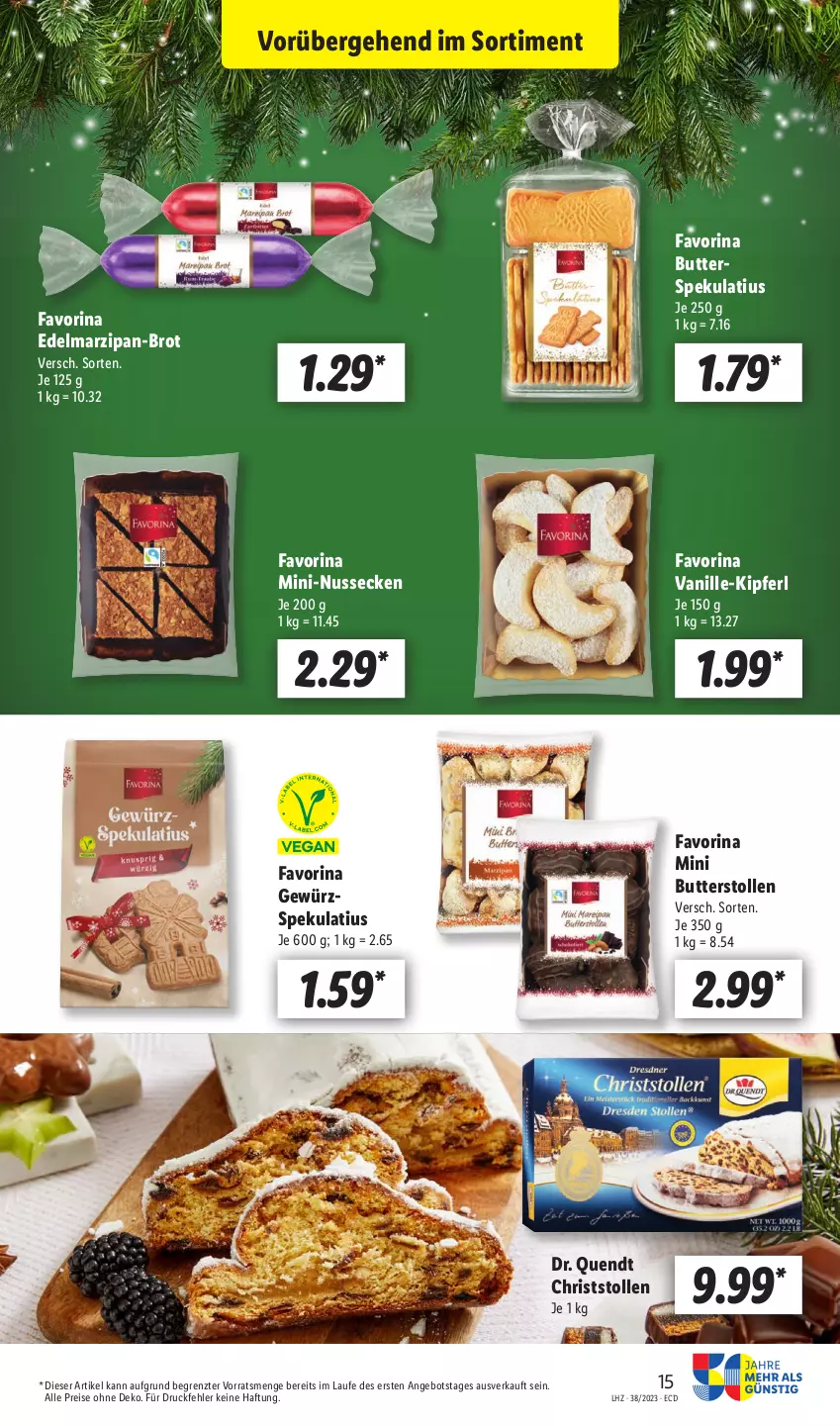 Aktueller Prospekt Lidl - Aktionsprospekt - von 18.09 bis 23.09.2023 - strona 19 - produkty: angebot, brot, butter, Butterspekulatius, Edelmarzipan, eis, gewürz, marzipan, nuss, reis, Stollen, Ti, vanille, Vanille-Kipferl, ZTE