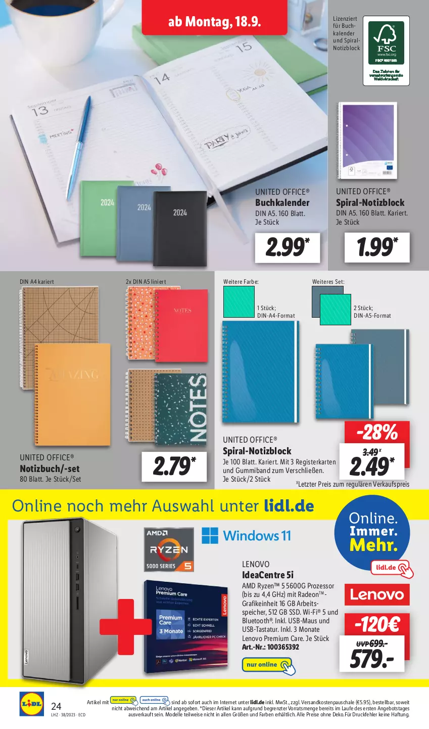 Aktueller Prospekt Lidl - Aktionsprospekt - von 18.09 bis 23.09.2023 - strona 30 - produkty: angebot, buch, dell, deo, din a4, eis, elle, lenovo, Maus, Mode, ndk, office, radeon, reis, ryzen, Schal, Schale, ssd, Tastatur, Ti, usb, ZTE