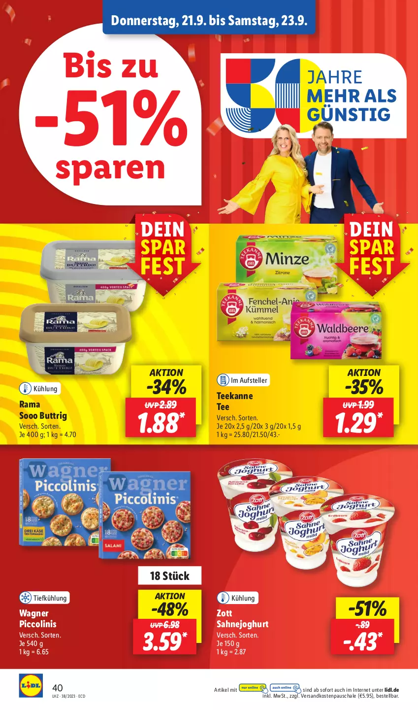 Aktueller Prospekt Lidl - Aktionsprospekt - von 18.09 bis 23.09.2023 - strona 56 - produkty: elle, joghur, joghurt, ndk, piccolinis, rama, sahne, Sahnejoghurt, Schal, Schale, tee, teekanne, teller, Ti, wagner, zott