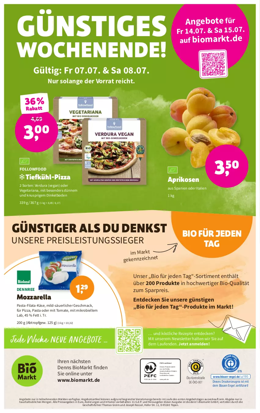 Aktueller Prospekt Denns Biomarkt - Prospekte - von 05.07 bis 18.07.2023 - strona 12 - produkty: angebot, angebote, aprikose, aprikosen, auer, bio, Clin, decke, dennree, drucker, eis, elle, Engel, Käse, kerze, Laufen, mac, mozzarella, pasta, pizza, reis, rel, rezept, rezepte, Ria, Ti, tomate, trolli, Vegeta, ZTE