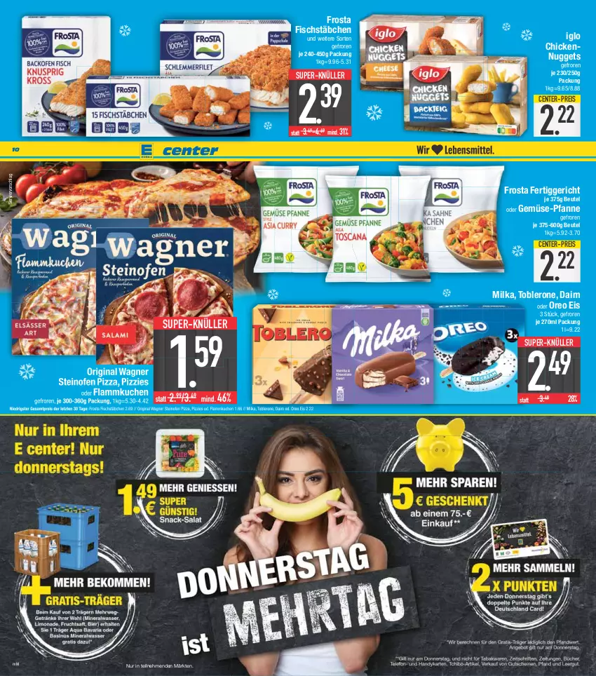 Aktueller Prospekt E Center - Angebote der Woche - von 24.04 bis 29.04.2023 - strona 10 - produkty: beutel, daim, eis, ente, fertiggericht, fisch, fischstäbchen, flammkuchen, frosta, gemüse-pfanne, gin, iglo, kuchen, lamm, milka, nuggets, Ofen, oreo, original wagner, pfanne, pizza, reis, steinofen, steinofen pizza, super-knüller, Ti, toblerone, wagner, ZTE