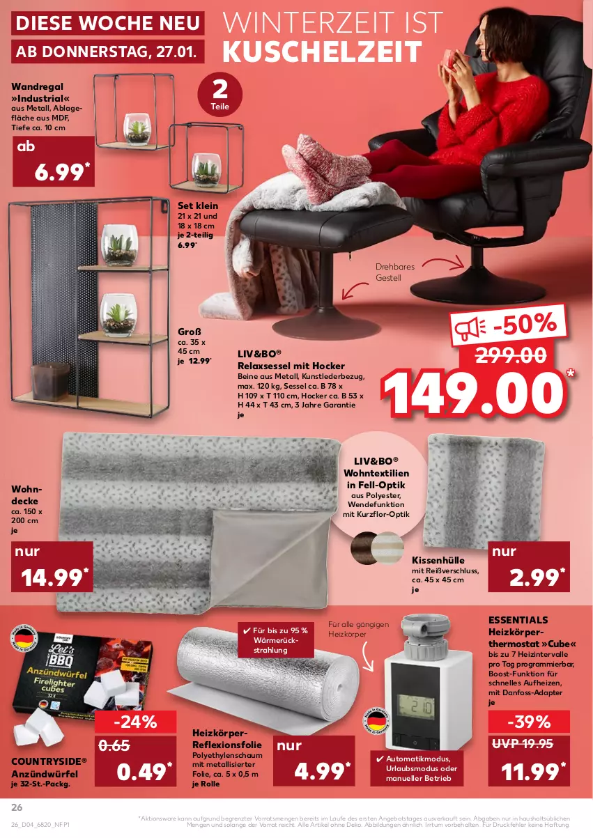 Aktueller Prospekt Kaufland - von 27.01 bis 02.02.2022 - strona 26 - produkty: adapter, angebot, auto, decke, elle, hocker, kissen, kissenhülle, regal, rel, relaxsessel, Ria, sessel, thermostat, Ti, wandregal, würfel, ZTE