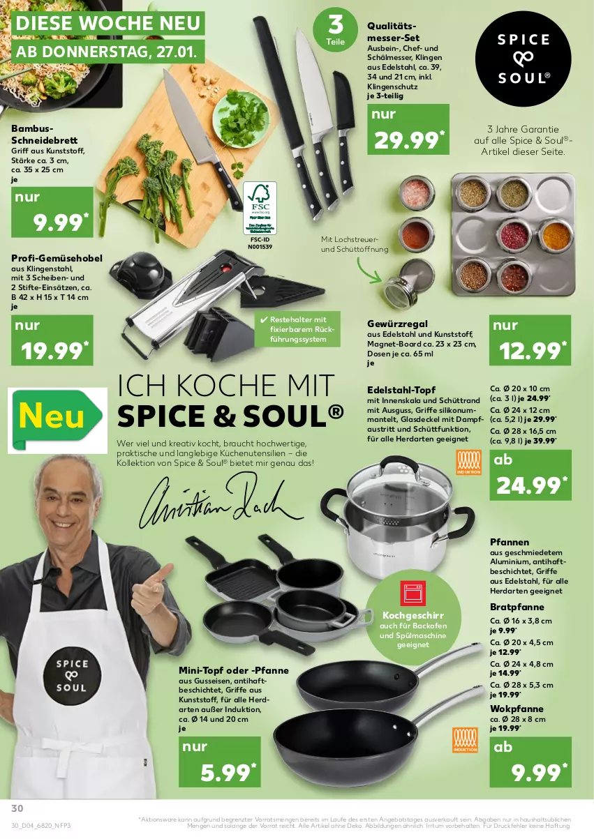 Aktueller Prospekt Kaufland - von 27.01 bis 02.02.2022 - strona 30 - produkty: angebot, aust, backofen, backofen und, bambus, bratpfanne, decke, Deckel, edelstahl, eis, Gemüsehobel, geschirr, gewürz, Glasdeckel, herdarten, küche, Küchen, Mantel, messer, Ofen, pfanne, pfannen, Pfau, Rauch, regal, schneidebrett, stifte, Ti, tisch, topf, usb, wok, ZTE