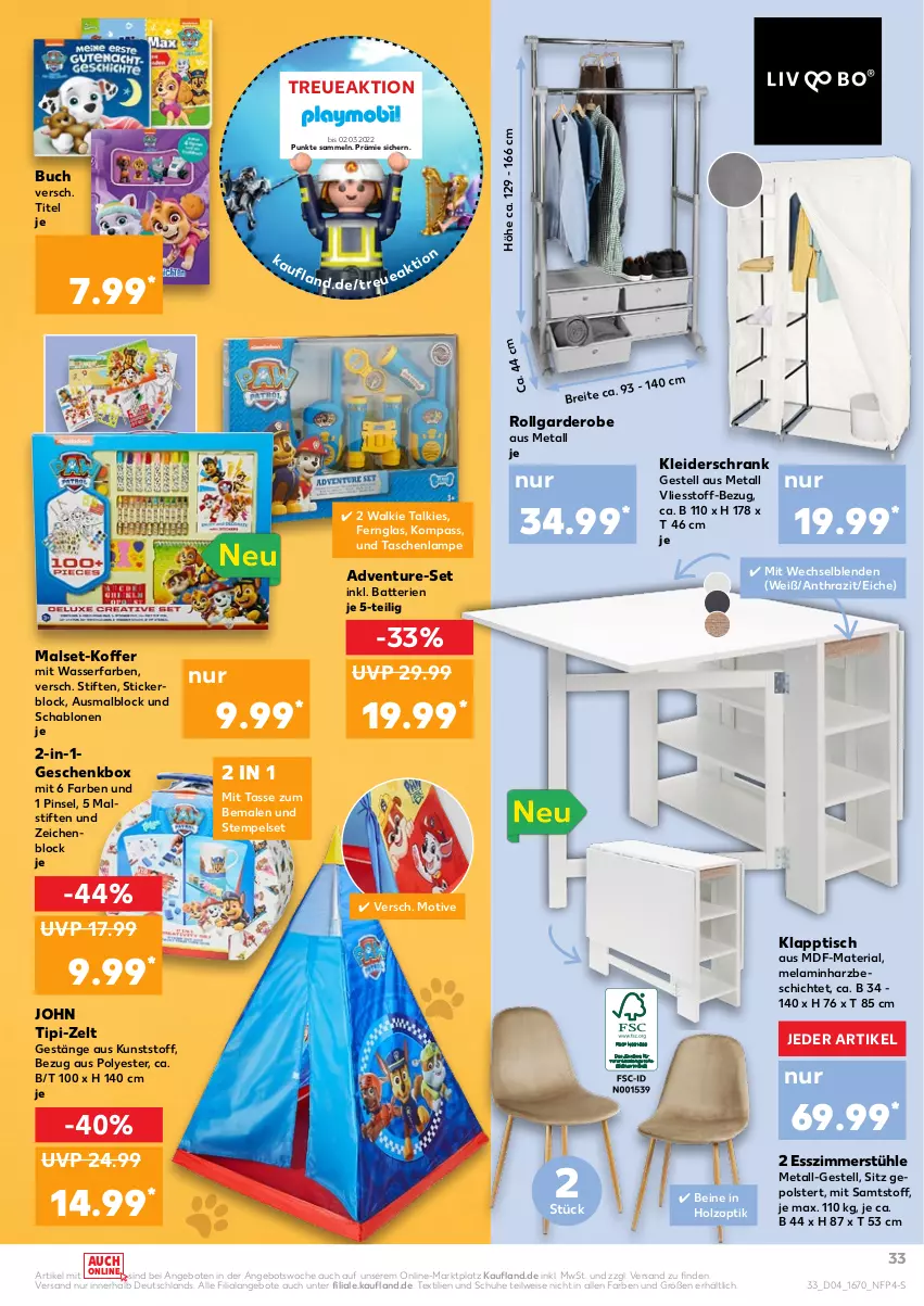 Aktueller Prospekt Kaufland - von 27.01 bis 02.02.2022 - strona 33 - produkty: angebot, angebote, batterie, batterien, Brei, buch, eis, Esszimmer, Fernglas, Garderobe, Geschenkbox, Holz, klapptisch, kleid, kleider, kleiderschrank, koffer, Lampe, LG, Malblock, Pinsel, Ria, Schrank, schuhe, Stickerblock, stifte, Stühl, Tasche, taschen, taschenlampe, tasse, Ti, Tipi, tisch, wasser, zeichenblock, Zelt