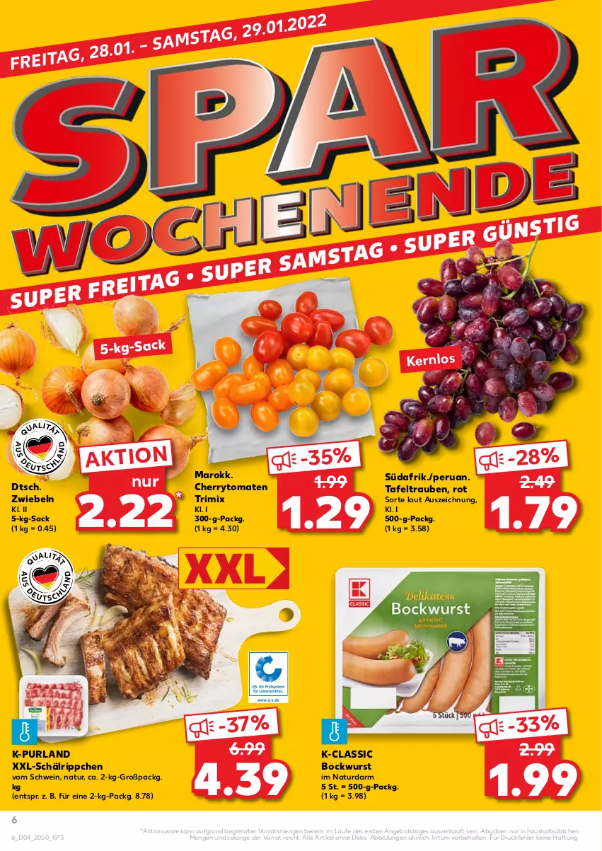 Aktueller Prospekt Kaufland - von 27.01 bis 02.02.2022 - strona 6 - produkty: angebot, bockwurst, cherrytomaten, natur, purland, sac, schwein, tafeltrauben, Ti, tomate, tomaten, trauben, wein, wurst, ZTE, zwiebel, zwiebeln