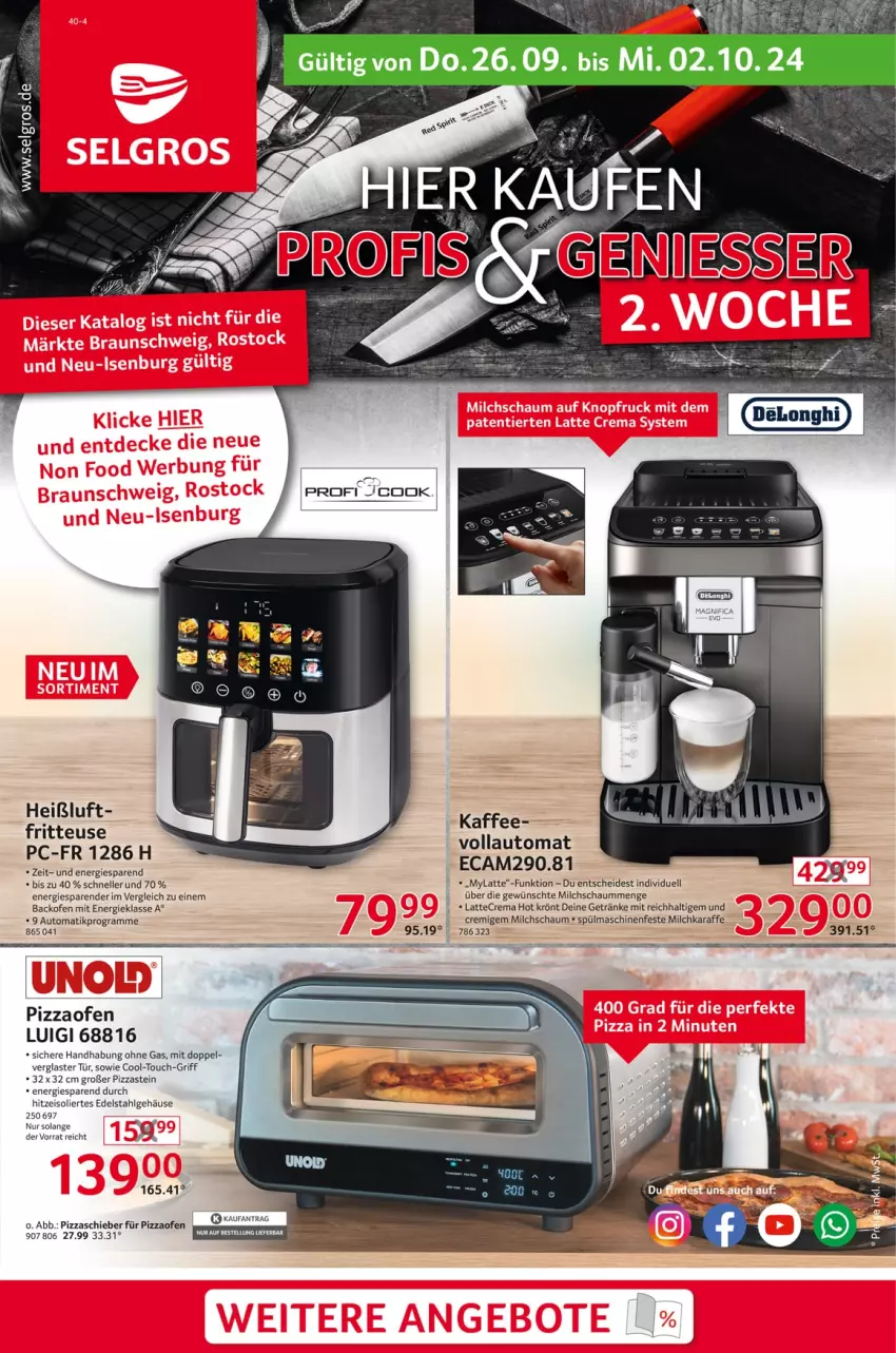 Aktueller Prospekt Selgros - Non Food - von 26.09 bis 02.10.2024 - strona 1 - produkty: auto, backofen, edelstahl, eis, elle, fritteuse, getränk, getränke, kaffee, Karaffe, latte, LG, milch, Ofen, pizza, Pizzaofen, spülmaschinen, tee, Ti, Yo