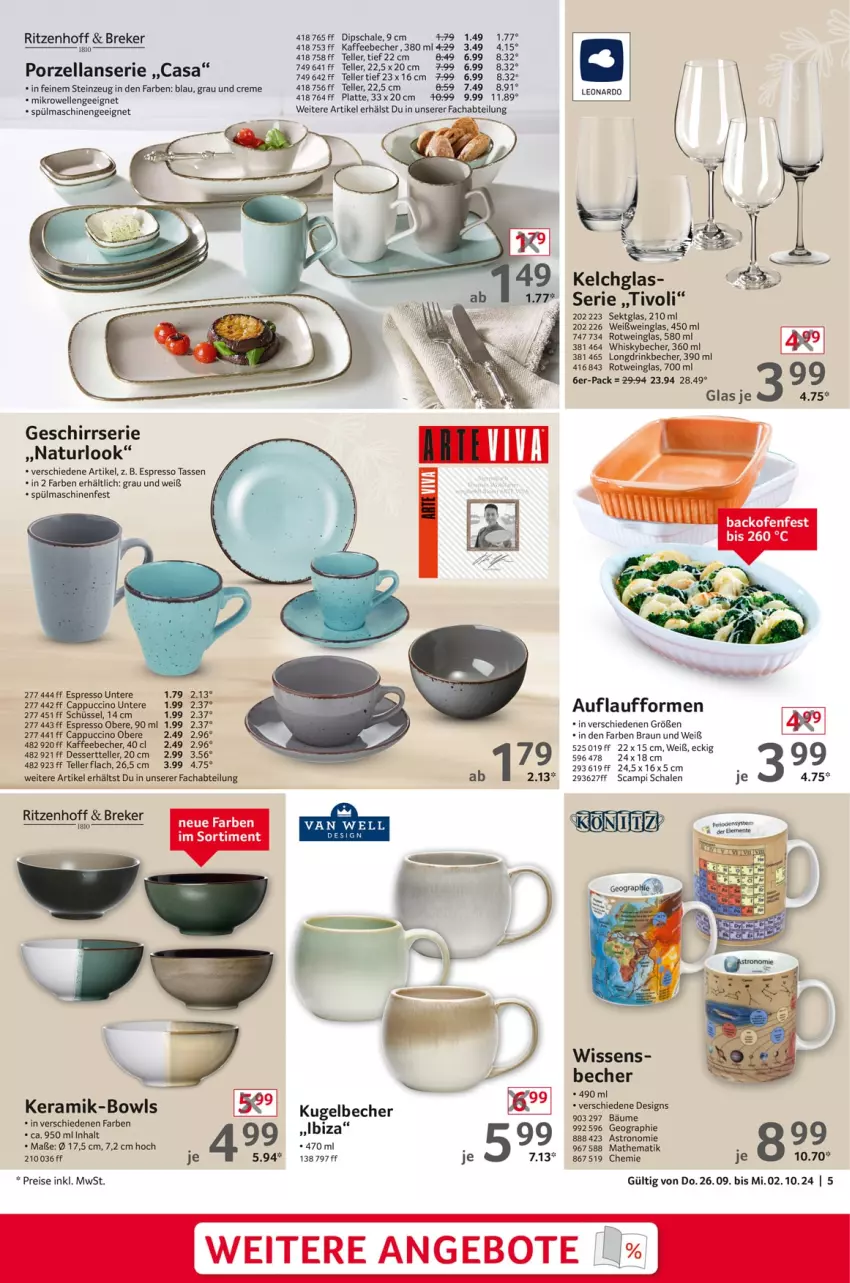 Aktueller Prospekt Selgros - Non Food - von 26.09 bis 02.10.2024 - strona 5 - produkty: Abtei, angebot, angebote, backofen, Becher, braun, Cap, cappuccino, cin, creme, dessert, dip, Dipschale, drink, eis, elle, espresso, geschirr, Geschirrserie, kaffee, kaffeebecher, Kugel, latte, leonardo, mikrowelle, natur, Ofen, reis, rotwein, Schal, Schale, schüssel, sekt, spülmaschinen, tasse, teller, Ti, wein, Weißwein, Weißweinglas, whisky, Whiskybecher