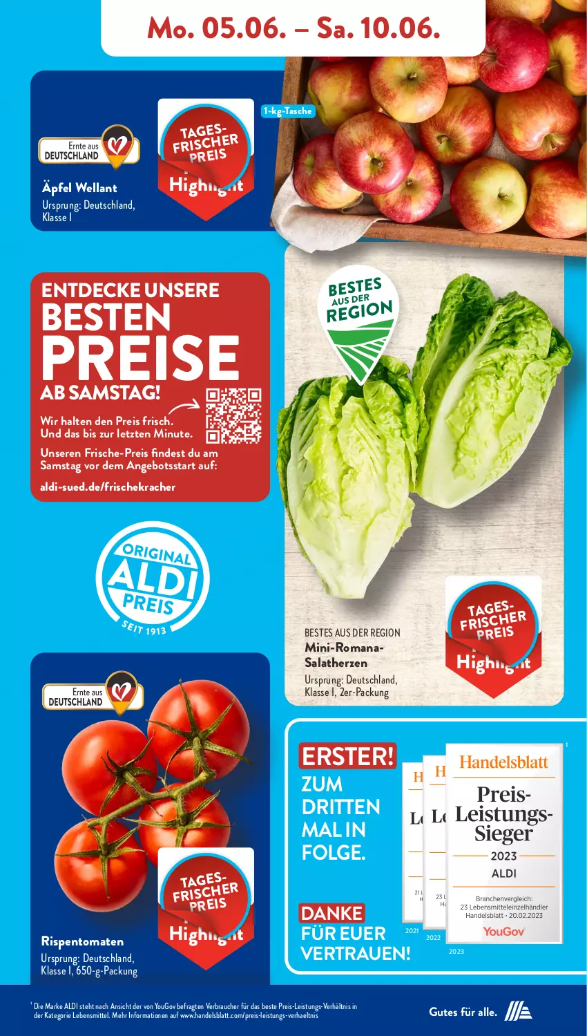 Aktueller Prospekt AldiSud - NÄCHSTE WOCHE - von 05.06 bis 10.06.2023 - strona 4 - produkty: aldi, angebot, decke, eis, kracher, lebensmittel, LG, Rauch, reis, rispentomaten, Romanasalat, salat, salatherzen, Tasche, Ti, tomate, tomaten, Wella, Yo, ZTE