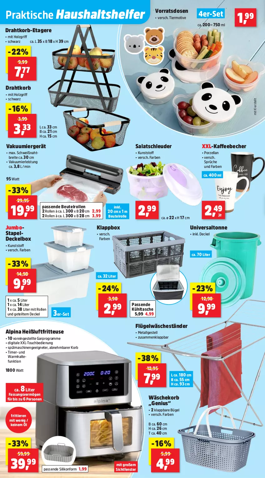 Aktueller Prospekt Thomas Philipps - von 04.05 bis 09.05.2026 - strona 16 - produkty: alpina, Becher, beutel, Brei, bügel, decke, Deckel, Draht, eis, Etagere, fenster, fritteuse, Heißluftfritteuse, Holz, jumbo, kaffee, kaffeebecher, Klappbox, korb, kühltasche, LG, salat, Silikonform, spülmaschinen, Tasche, Ti, Tiere, timer, tisch, wäschekorb