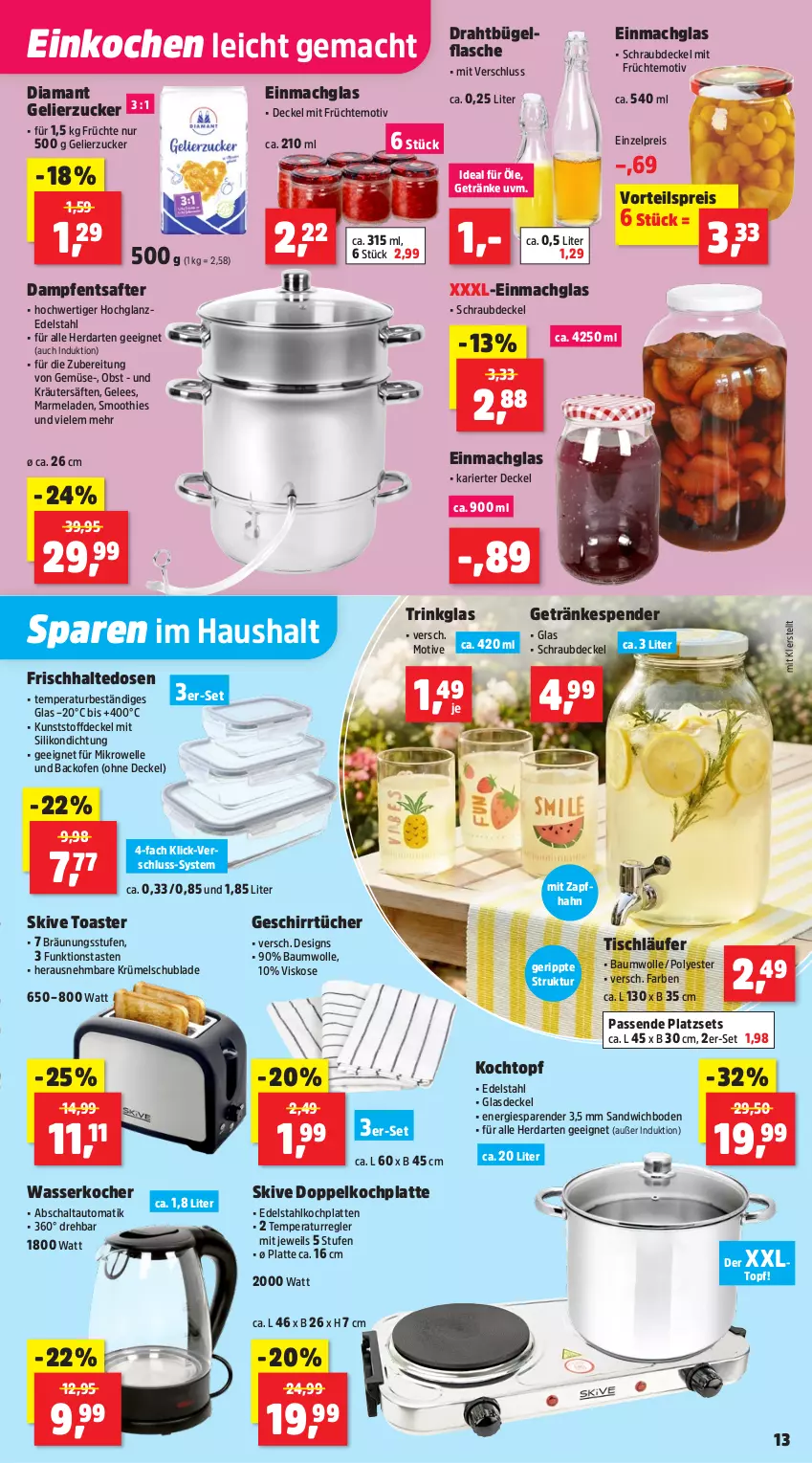 Aktueller Prospekt Thomas Philipps - von 04.05 bis 09.05.2026 - strona 17 - produkty: auto, backofen, Bau, baumwolle, bügel, decke, Deckel, Draht, edelstahl, einmachglas, eis, elle, Entsafter, flasche, frischhaltedosen, früchte, gelee, gelierzucker, geschirr, geschirrtücher, getränk, getränke, getränkespender, Glasdeckel, herdarten, hochglanz, HP, Kocher, Kochplatten, Kochtopf, kräuter, latte, Läufer, mac, marmelade, mikrowelle, obst, Ofen, reis, saft, säfte, sandwich, Schal, smoothie, smoothies, Ti, tisch, tischläufer, toast, toaster, topf, trinkglas, tücher, vorteilspreis, wasser, wasserkocher, wolle, zucker