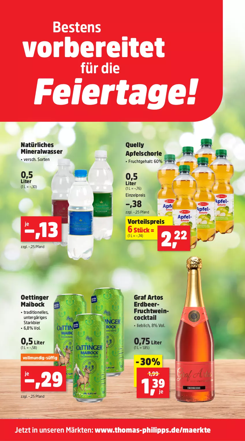 Aktueller Prospekt Thomas Philipps - von 04.05 bis 09.05.2026 - strona 18 - produkty: Alwa, apfel, Apfelschorle, bier, cocktail, eier, eis, elle, frucht, mineralwasser, natürliches mineralwasser, oettinger, reis, schorle, Ti, vorteilspreis, wasser, wein