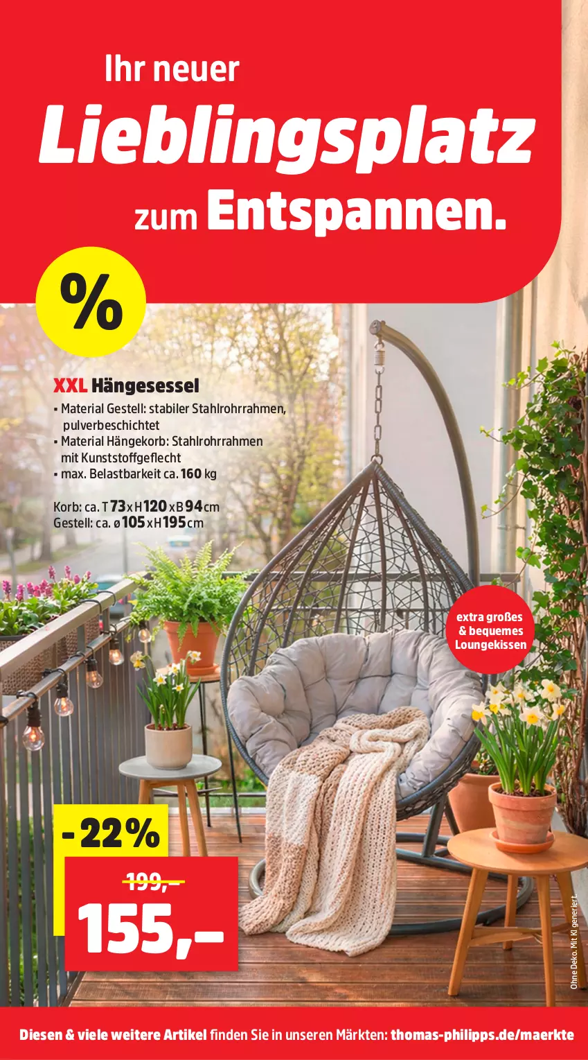 Aktueller Prospekt Thomas Philipps - von 04.05 bis 09.05.2026 - strona 19 - produkty: hängesessel, kissen, korb, kunststoffgeflecht, Ria, sessel, Ti