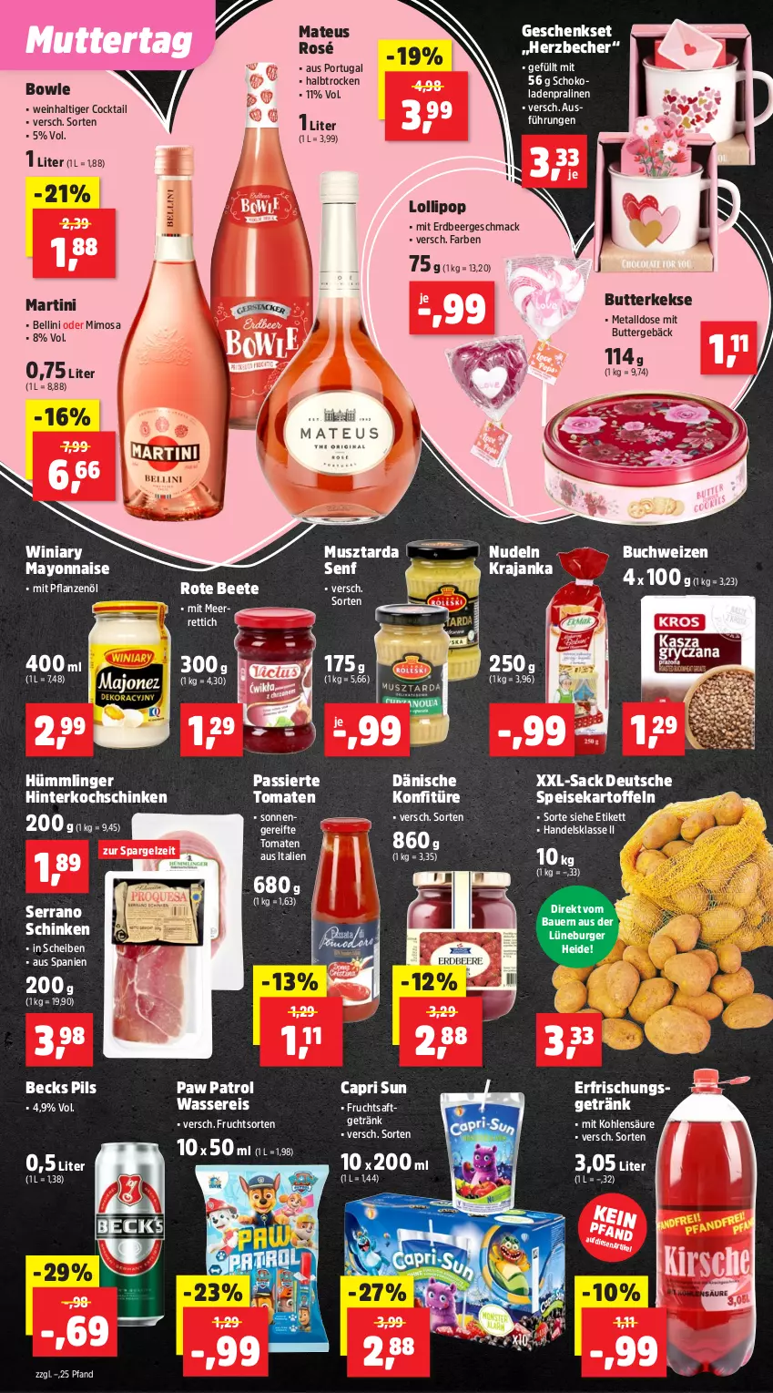 Aktueller Prospekt Thomas Philipps - von 04.05 bis 09.05.2026 - strona 21 - produkty: auer, Bau, Bauer, Becher, becks, bowle, buch, burger, butter, butterkeks, Cap, cocktail, eis, erfrischungsgetränk, frucht, fruchtsaft, fruchtsaftgetränk, geschenkset, getränk, hinterkochschinken, kartoffel, kartoffeln, keks, kekse, kochschinken, konfitüre, mac, martini, mateus, mayonnaise, meerrettich, nudel, nudeln, Paw Patrol, pflanze, pflanzen, Pflanzenöl, pils, pralinen, reis, Rettich, sac, saft, schinken, schoko, schokolade, schokoladen, senf, serrano, serrano schinken, spargel, speisekartoffeln, Ti, tomate, tomaten, wasser, wassereis, wein, Yo
