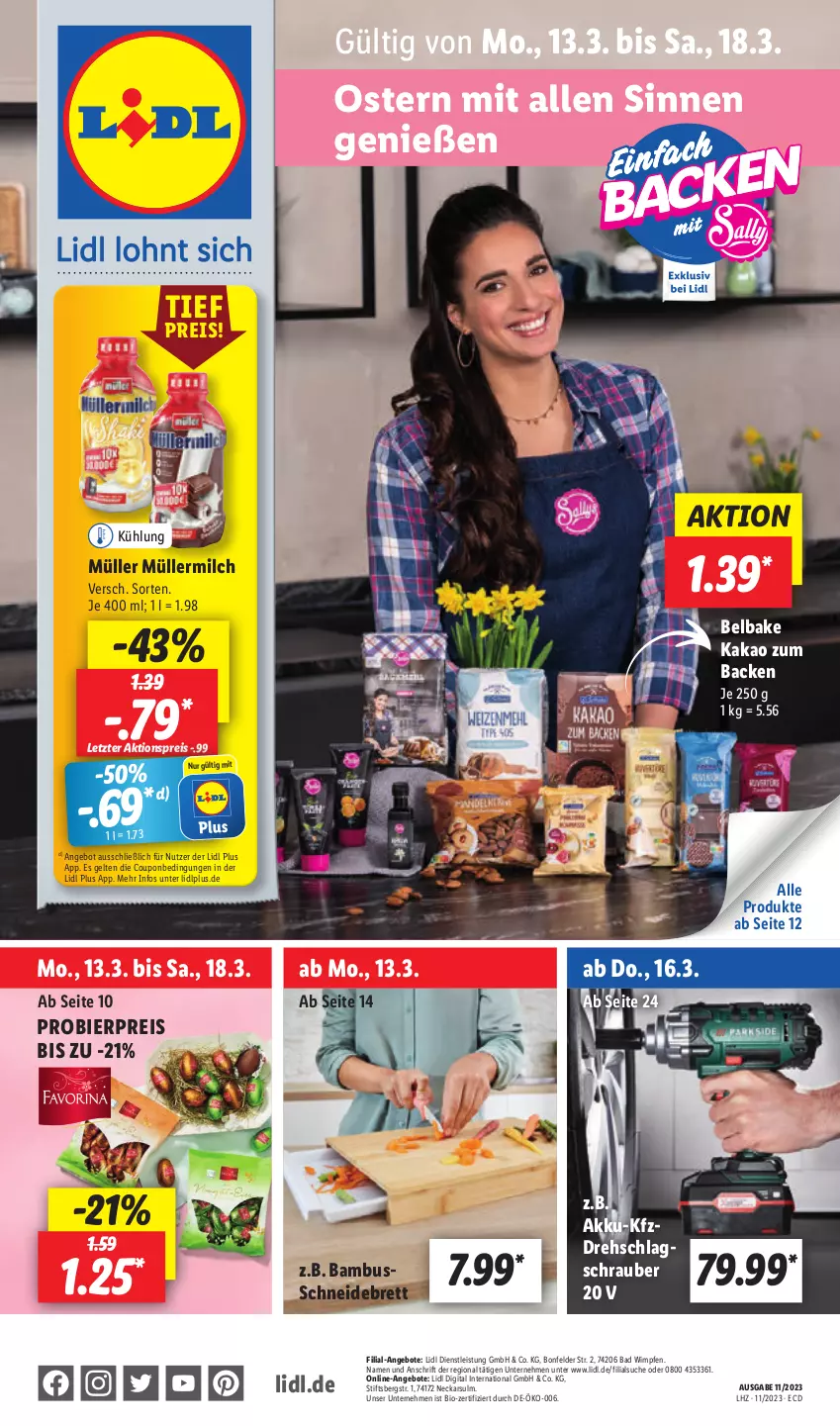 Aktueller Prospekt Lidl - Aktionsprospekt - von 13.03 bis 18.03.2023 - strona 1 - produkty: akku, aktionspreis, angebot, angebote, Bad, bambus, bier, bio, coupon, eis, kakao, milch, Müller, müllermilch, reis, schneidebrett, Ti, ZTE