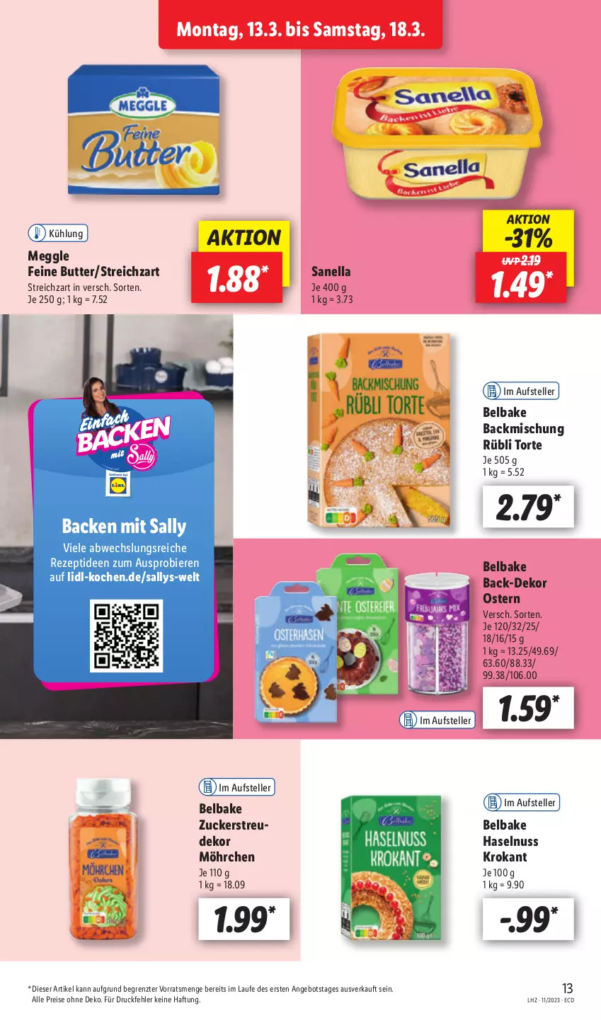 Aktueller Prospekt Lidl - Aktionsprospekt - von 13.03 bis 18.03.2023 - strona 17 - produkty: angebot, backmischung, bier, Biere, butter, eis, elle, haselnuss, meggle, nuss, reis, rezept, Streichzart, teller, Ti, torte, ZTE, zucker