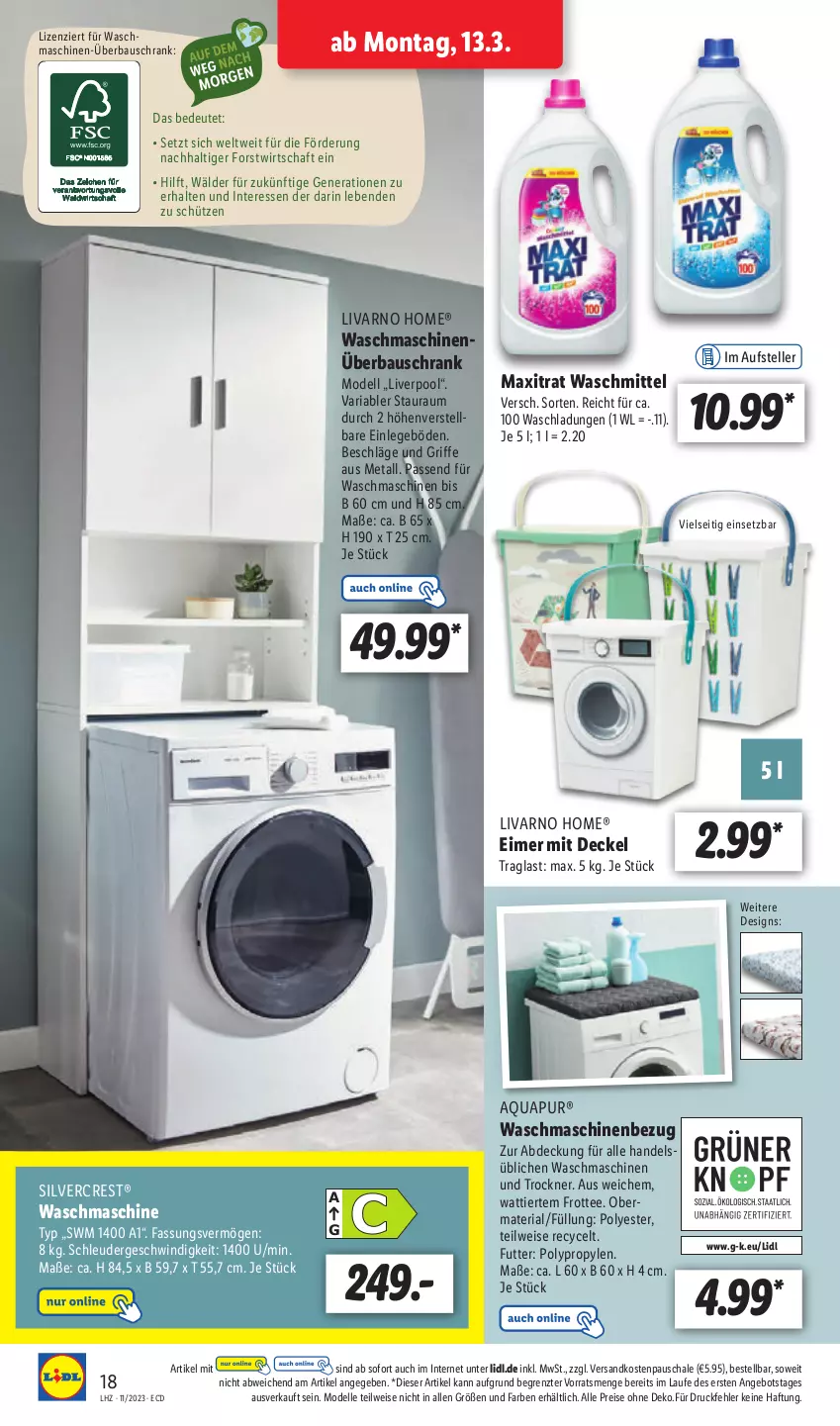 Aktueller Prospekt Lidl - Aktionsprospekt - von 13.03 bis 18.03.2023 - strona 26 - produkty: angebot, aqua, AquaPur, Bau, decke, Deckel, dell, eimer, eis, elle, Mode, ndk, pool, reis, Ria, Schal, Schale, Schrank, silvercrest, tee, teller, Ti, Trockner, waschmaschine, waschmaschinen, waschmittel, ZTE