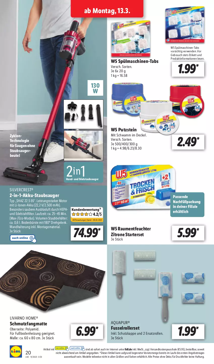 Aktueller Prospekt Lidl - Aktionsprospekt - von 13.03 bis 18.03.2023 - strona 28 - produkty: akku, Akku-Staubsauger, angebot, aqua, AquaPur, Behälter, beutel, bürste, decke, Deckel, dell, edelstahl, eis, elle, Mode, ndk, Rauch, reis, Ria, Roller, rwe, Schal, Schale, schmutzfangmatte, schwamm, silvercrest, spülmaschinen, staubsauger, staubsaugerbeutel, Stielstaubsauger, Ti, usb, wandhalterung, zitrone, ZTE