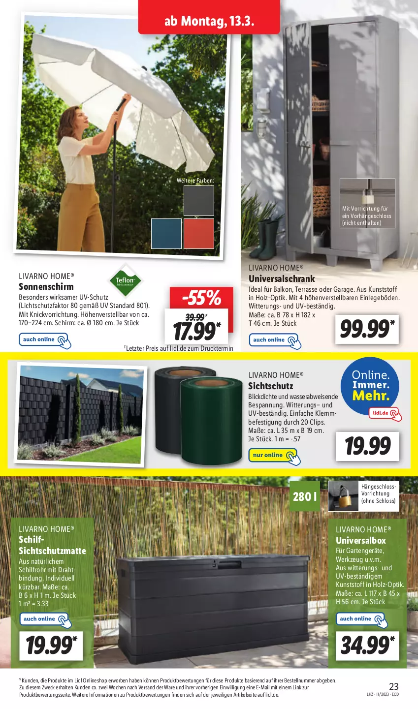 Aktueller Prospekt Lidl - Aktionsprospekt - von 13.03 bis 18.03.2023 - strona 31 - produkty: Draht, eis, Garten, Holz, reis, Schrank, sonnenschirm, Ti, uv-schutz, wasser, weck, werkzeug, ZTE